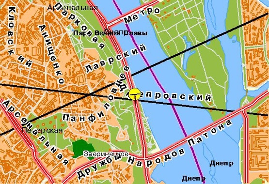 Схема рекламной плоскости по адресу Набережное шоссе, от Патона к Метро мосту, к ст. м. "Днепр"