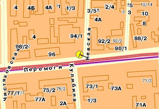 Схема рекламной плоскости по адресу Победы пр-т 94/1, возле супермаркета Фуршет,из центра