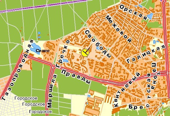 Схема рекламної площини за адресою Порика пр-т 11, возле супермаркета Сильпо, к пр-ту Свободы, из центра