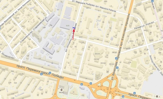 Схема рекламной плоскости по адресу Шолуденка ул. 12, от пр-та Победы