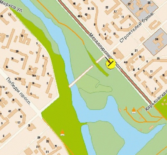 Схема рекламной плоскости по адресу Металлургов пр-т, возле бульв.Строителей, в центр