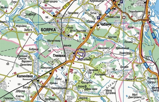 Схема рекламной плоскости по адресу Въезд в Киев, со стороны Одессы, возле н.п.Глеваха, нового моста, рядом АЗС, от котедж.городка Садок Вышневый