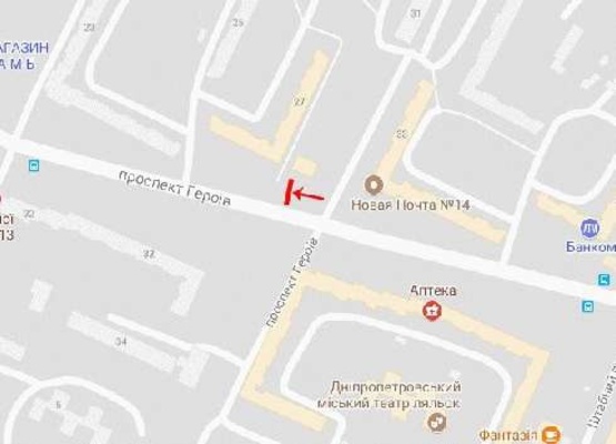 Схема рекламной плоскости по адресу Героев пр-т 27, возле кафе "Фантазия", в центр