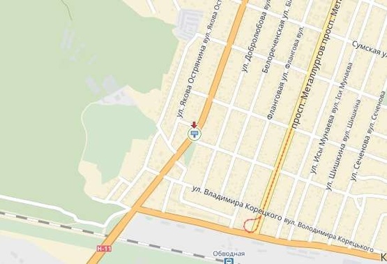 Схема рекламной плоскости по адресу Киевская ул., возле ул.Проектная, из центра