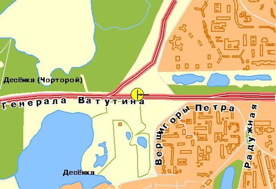 Схема рекламной плоскости по адресу Ватутина Генерала пр-т, на перекрестке с  ул.Бальзака, 350 м от АЗС