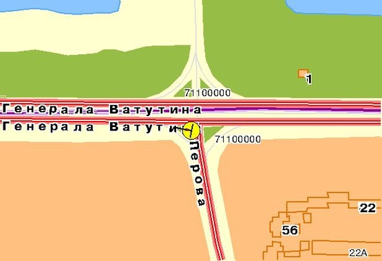 Схема рекламної площини за адресою Ватутина пр-т, поворот на б-р Перова, из центра, левая