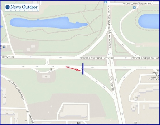 Схема рекламної площини за адресою Ватутина пр-т, поворот на б-р Перова, из центра, правая