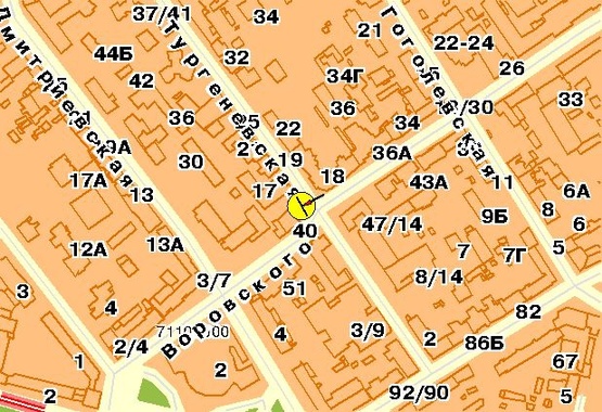 Схема рекламной плоскости по адресу Воровского ул.40, возле ул.Тургеневская, в сторону пл.Победы, формат 3х2,7