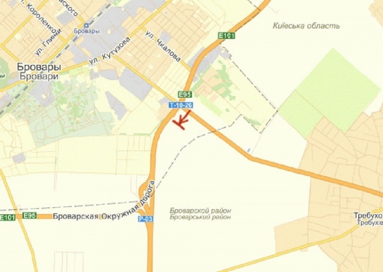 Схема рекламной плоскости по адресу Выезд из Киева, в сторону Чернигова, к котедж.городку Княжичи 27 км