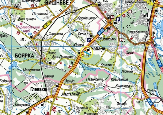 Схема рекламної площини за адресою Киев-Одесса 18 км до черты Киева, возле АЗС, перед н.п.Чабаны, в Киев