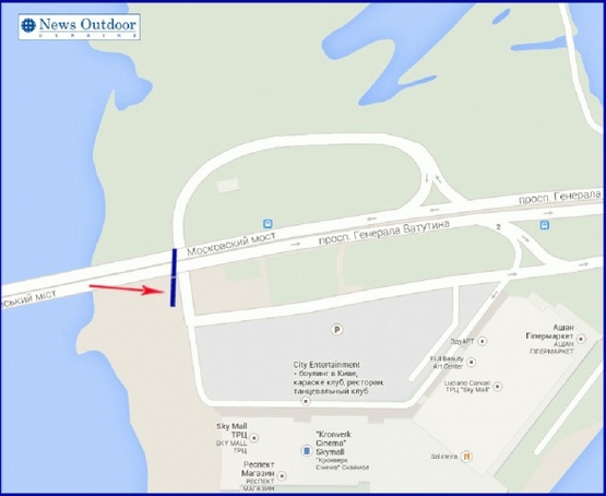 Схема рекламної площини за адресою Московский мост, в сторону левого берега, правая, из центра