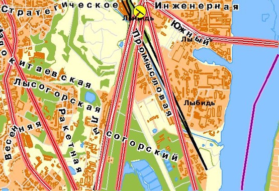 Схема рекламної площини за адресою Надднепрянское шоссе, въезд на Южный мост, верхний, в центр