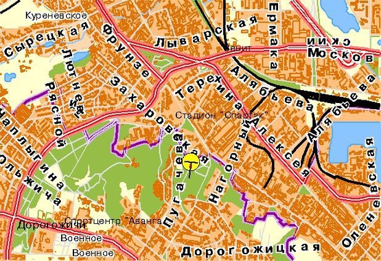 Схема рекламной плоскости по адресу Подольский спуск, в сторону Фрунзе ул., из центра