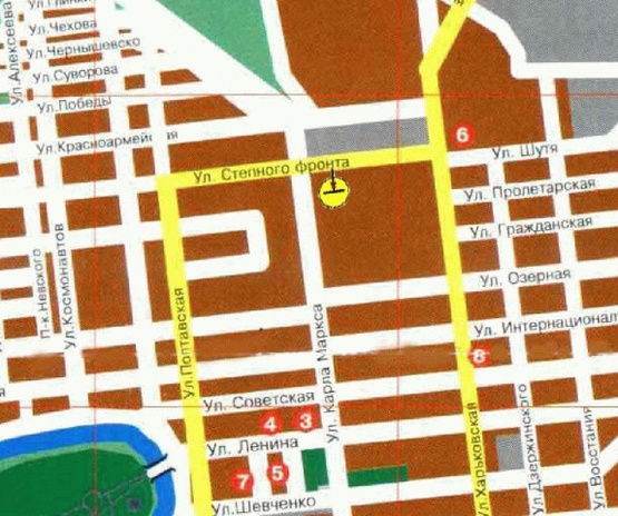 Схема рекламної площини за адресою Степного Фронта ул. 36, возле "КАПИ", в центр