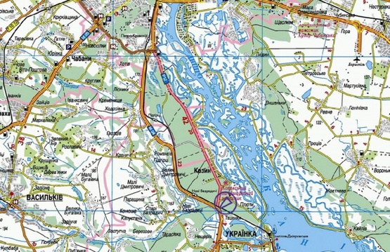 Схема рекламної площини за адресою Выезд из Киева, в сторону Знаменки, перед смтТаценки, к котедж.городку Гринвич Хилл