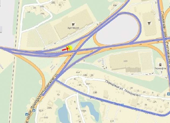 Схема рекламной плоскости по адресу Заболотного ул., возле Столичного шоссе 1, транспортная развязка, от Одесской пл.