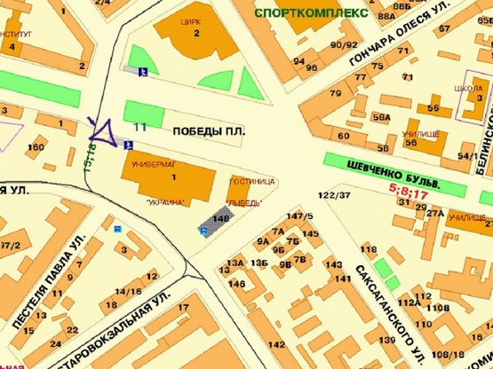 Схема рекламной плоскости по адресу Победы пл., возле ТЦ Украина, супермаркета Велика Кишеня