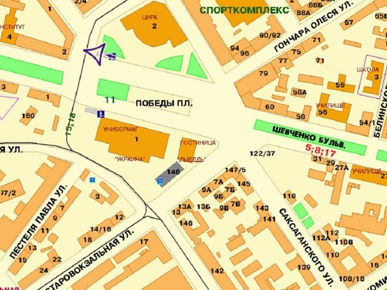 Схема рекламной плоскости по адресу Победы пл., возле Цирка, светоф. у п/п, от б-ра Шевченко к пл.Победы