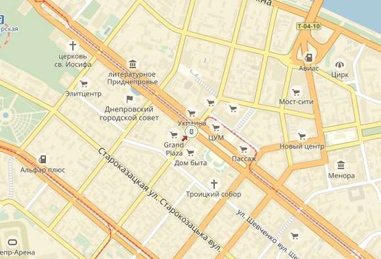 Схема рекламной плоскости по адресу Короленко ул.1, возле "ГрандПлаза", Центрального Дома Быта