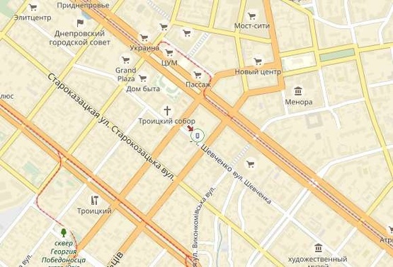 Схема рекламной плоскости по адресу Шевченко ул.36 А, возле "Стейк сити"