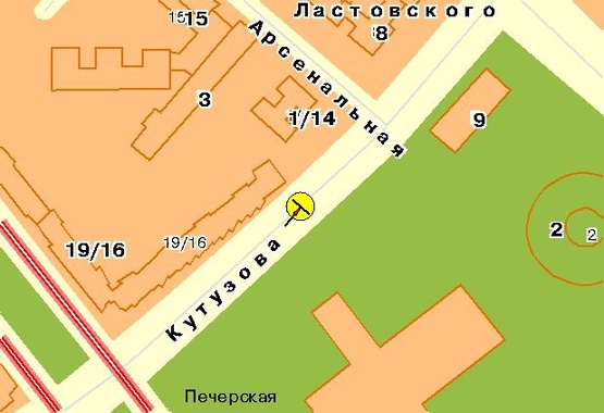 Схема рекламной плоскости по адресу Кутузова ул., на разделителе