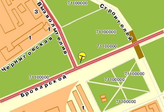 Схема рекламної площини за адресою Броварской пр-т, поворот на пр-т Освободителей, из центра