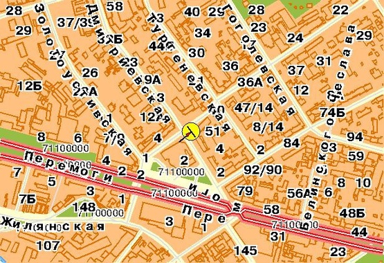 Схема рекламной плоскости по адресу Воровского ул., возле ул.Дмитриевская, к Победы пл., в центр, нижний