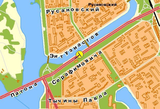 Схема рекламной плоскости по адресу Воссоединения пр-т, 3-й  от моста Патона, ж/м Русановка, из центра