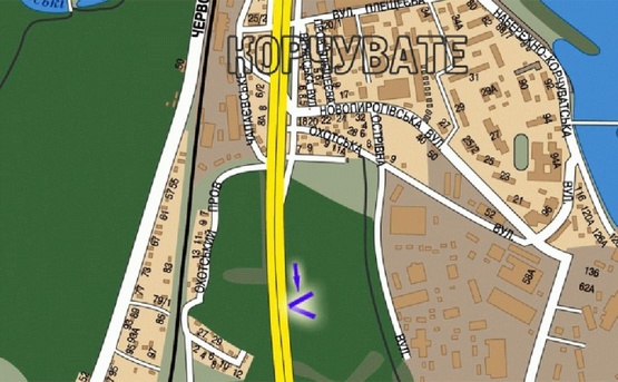 Схема рекламной плоскости по адресу Столичное шоссе, урочище Бычек, 330 м от ж/д моста, слева, из центра