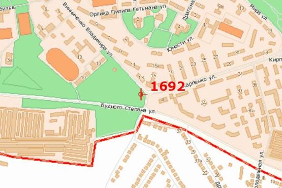 Схема рекламной плоскости по адресу Карпенка вул. - Володимира Винниченка вул.