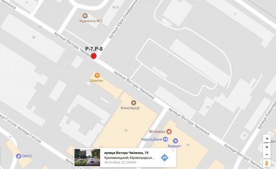 Схема рекламной плоскости по адресу ул. Фрунзе/ул. Дзержинского (Олефиренка/Чмиленка)