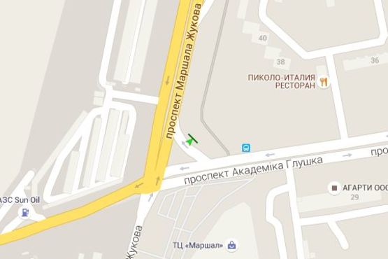 Схема рекламної площини за адресою Небесної Сотні просп. (Маршала Жукова просп.) - Академіка Глушко просп. (права,  можливий продаж 3х12)