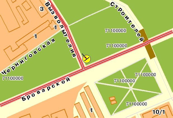 Схема рекламной плоскости по адресу Броварской пр-т, поворот на пр-т Освободителей, из центра