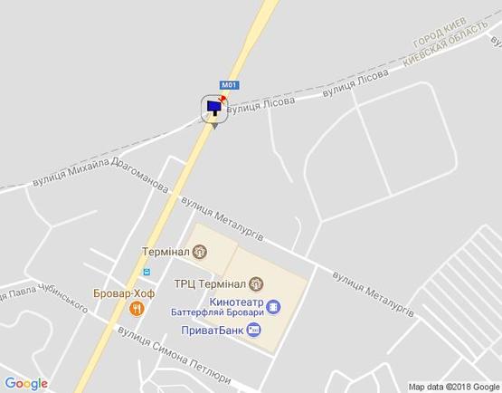 Схема рекламной плоскости по адресу м.Бровари, вул.Київська, автомийка перед вул.Лісова, виїзд зі сторони Чернігова