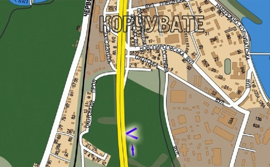 Схема рекламной плоскости по адресу Столичное шоссе, урочище Бычек, 330 м от ж/д моста, слева, в центр