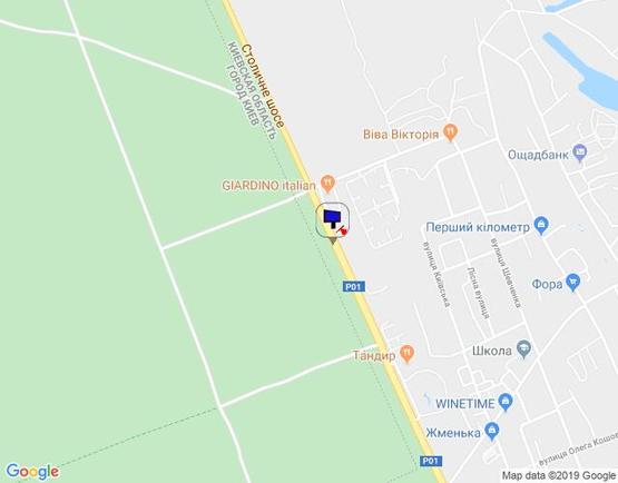 Схема рекламной плоскости по адресу Конча-Заспа, траса Р-02, км 29+150 право, котедж. містечко "РОМАНОВО", комплекс "Сезони SPA", ресторан "Giardino", супермаркет "Wine Time"