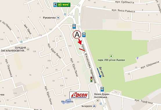 Схема рекламной плоскости по адресу Чорновола, 99 (торговий центр)