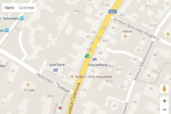 Схема рекламной плоскости по адресу Сумська вул., 45 (зупинка)