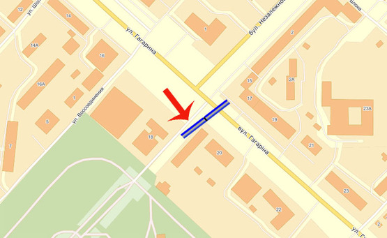 Схема рекламной плоскости по адресу Бровары Гагарина / Независимости (А1)-призма-правая (парк Перемоги)