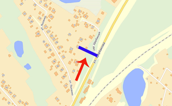 Схема рекламной плоскости по адресу Фастов ул.Щербакова 25(В)/АЗС из центра на Киев