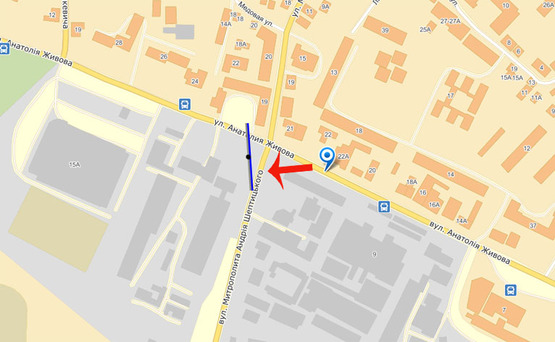 Схема рекламної площини за адресою ул.Живова / ул. Метрополита Шептицкого-левый