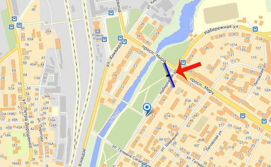 Схема рекламной плоскости по адресу ул.Набережная/Пр-т Миру (А)