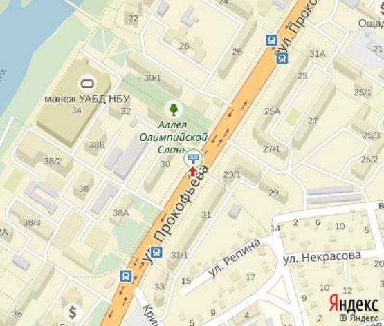 Схема рекламної площини за адресою Прокофьева ул., 30 (Аллея Олимпийской славы, Олимпийский комплекс,200 м. к супермаркету "Амбар")