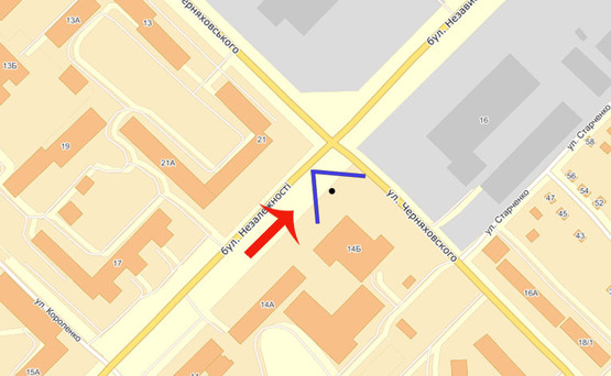 Схема рекламной плоскости по адресу Бровары бул.Незалежности/Черняховского (А) из центра на Чернигов