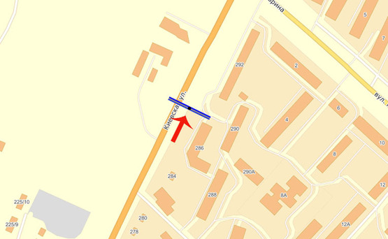 Схема рекламной плоскости по адресу Бровары Киевская 286 (А) - из Киева/100м до ул Гагарина/Чорновола