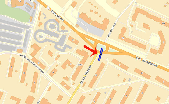 Схема рекламної площини за адресою Вышгород ул.Шолуденко,7/Мазепи/клумба-напр.на набережную (А)