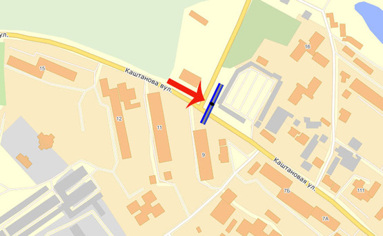 Схема рекламной плоскости по адресу Обухов Каштановая/ Киевская 18 (В)/ощад банк, податкова