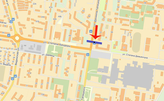 Схема рекламної площини за адресою ул.Степана Бандеры/ул.Д.Галицкого (В)