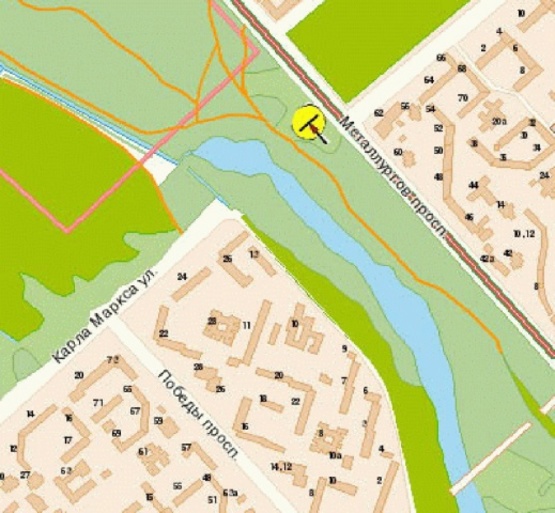 Схема рекламной плоскости по адресу Металлургов пр-т 50, возле рынка Кваки, из центра