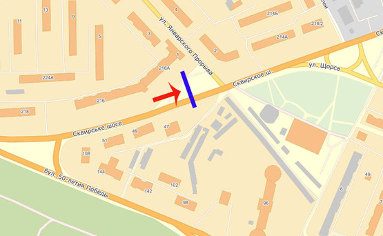 Схема рекламной плоскости по адресу Б.Церковь Сквирское ш/Янв.прорыв (В)